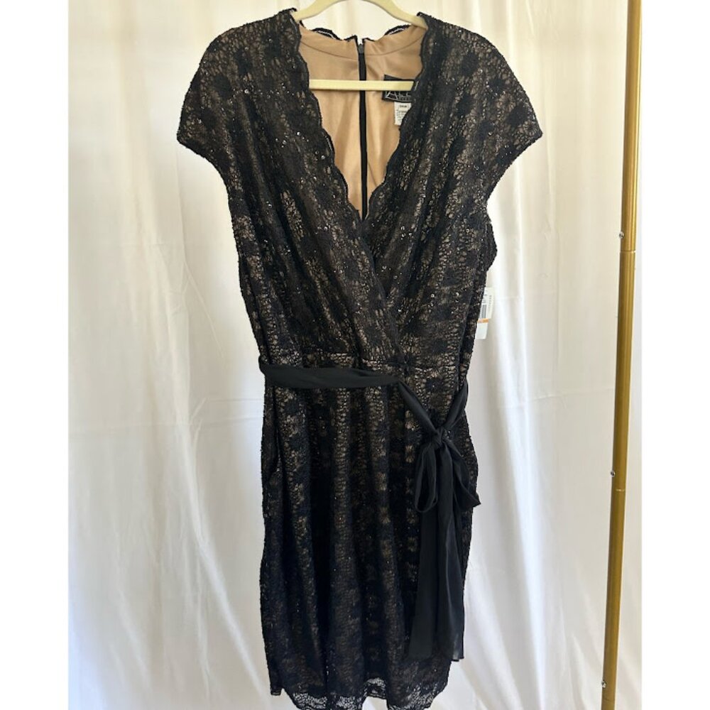 Alex Evenings Women's Plus 24W Black Lace Evening Dress with Sequins NWT